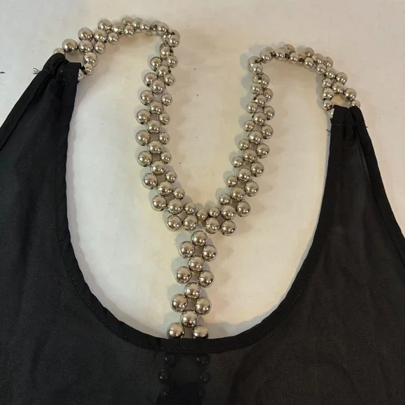 Roommates Black Beaded Tank Top Chain Strap Medium Sheer Racerback Mob Wife Goth - Picture 4 of 7